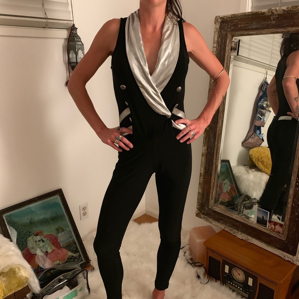 Black and silver tuxedo playsuit